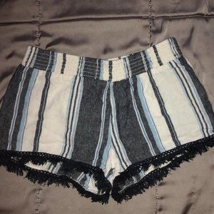 frayed blue striped shorts
